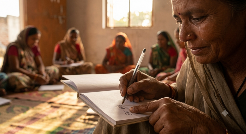 अब गाँव की महिलाएँ भी लिखेंगी अपना नाम